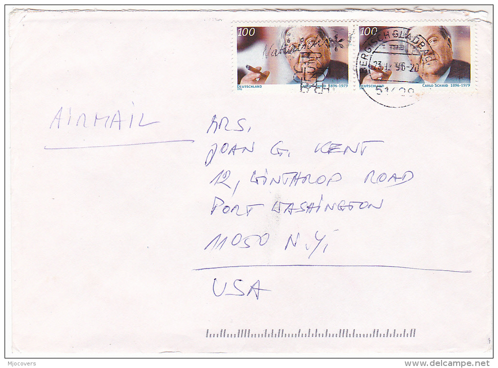 1996 Air Mail GERMANY COVER Multi Stamps Carlo Schmid  CIGAR To USA Smoking - Tobacco
