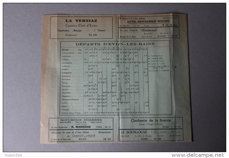 HORAIRES SNCF, Départs Et Arrivées Des Trains Evian-les-Bains (Haute-Savoie), Horaires Bateaux, 1950 - Europe