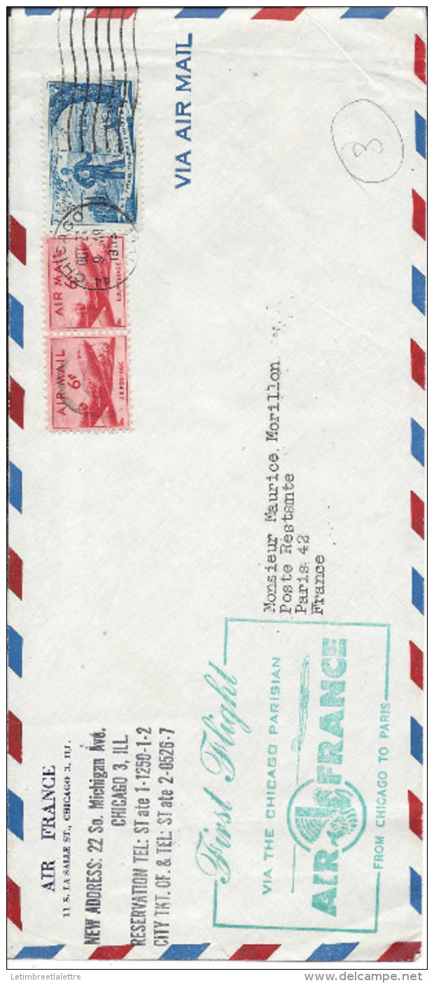 Premier Vol Via Le Chicago Parisian Air France, De Chicago Pour Paris - 1960-.... Lettres & Documents