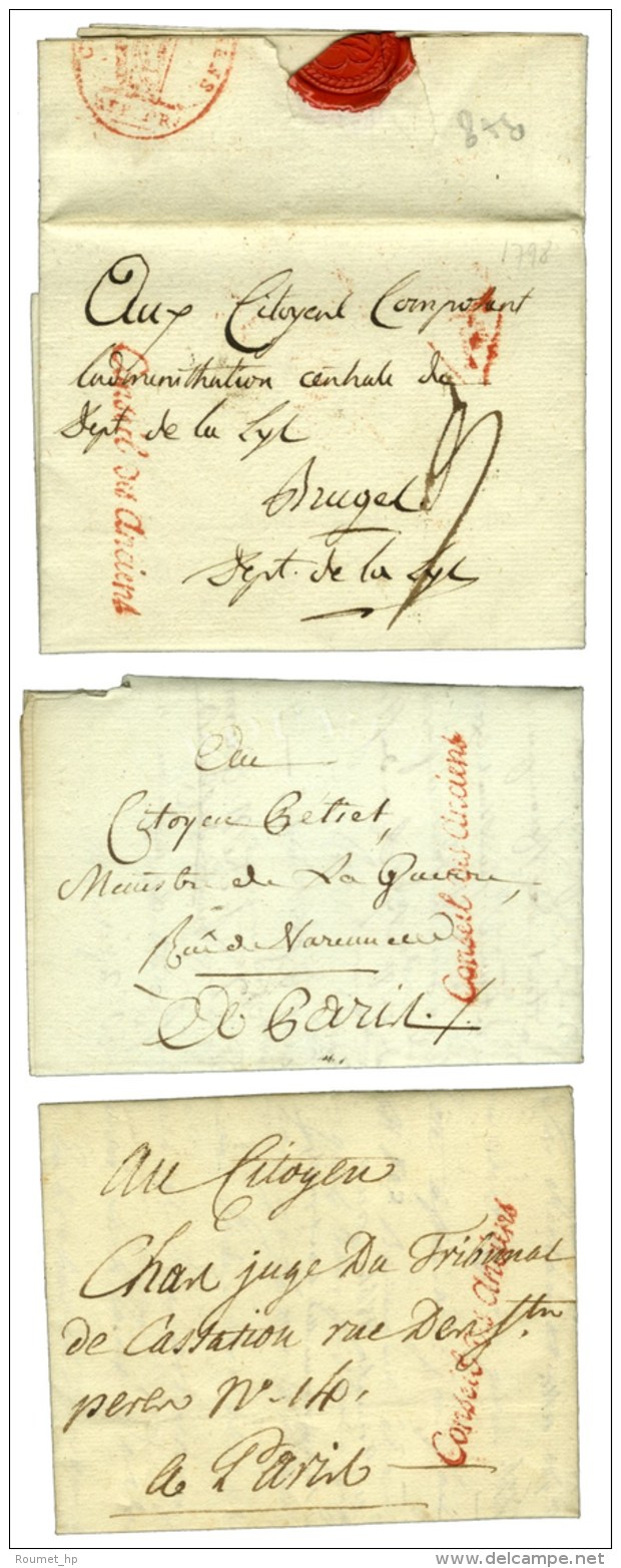 Lot De 3 Lettres Avec MP Rouge CONSEIL DES ANCIENS (S. N° 886) Adressées En Franchise Ou En Port... - Cartas Civiles En Franquicia