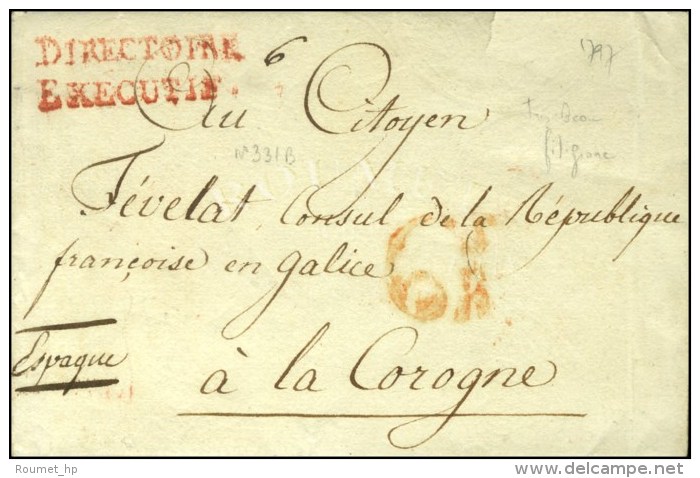 DIRECTOIRE / EXECUTIF Rouge (S. N° 876) Sur Lettre Avec Texte Daté De Paris An 5 Pour La Corogne, Taxe... - Cartas Civiles En Franquicia