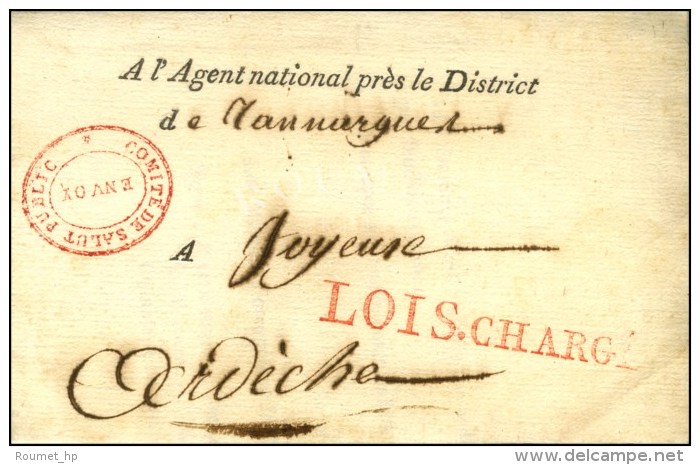 LOIS. CHARGE Rouge (S N° 617) + COMITE DE SALUT PUBLIC / ENVOI Rouge Sur Lettre En Franchise De Paris Pour... - Cartas Civiles En Franquicia