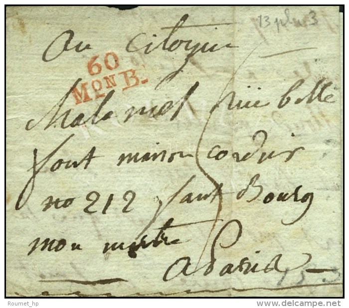 60 / Mon B. Rouge (Maison De Bicêtre) (S N° 9511) Sur Lettre Avec Texte Daté An 3. - SUP. - Cartas Civiles En Franquicia
