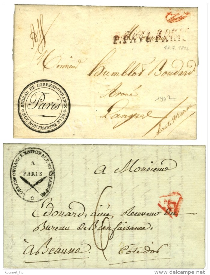 Lot De 2 Lettres Du Bureau De Correspondance. - TB / SUP. - Lettres Civiles En Franchise