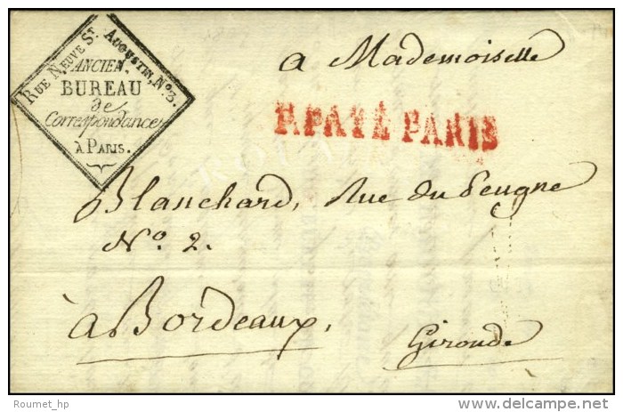 Cachet Orné RUE NEUVE ST AUGUSTIN N° 3 (S. N° 9105) Sur Lettre Avec Texte Daté De Paris Le 30... - Lettres Civiles En Franchise