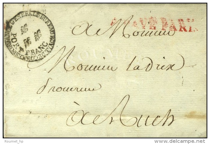 Cachet Orné BUREAU ROYAL DE CORRESPONDANCE GENERALE / PORT FRANC (+ 3 Fleurs De Lys) (S. N° 9087) Sur... - Cartas Civiles En Franquicia