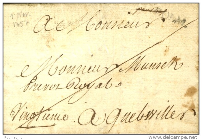 COLM. + Contreseing '' Vingtième '' Sur Lettre Avec Texte Daté De Colmar 1757. - TB. - Lettres Civiles En Franchise
