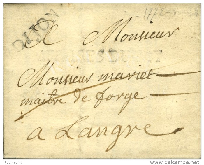 DIJON + AFFAIRES DU ROY Sur Lettre Avec Texte Daté De Dijon 1772 Adressée En Franchise à... - Lettres Civiles En Franchise