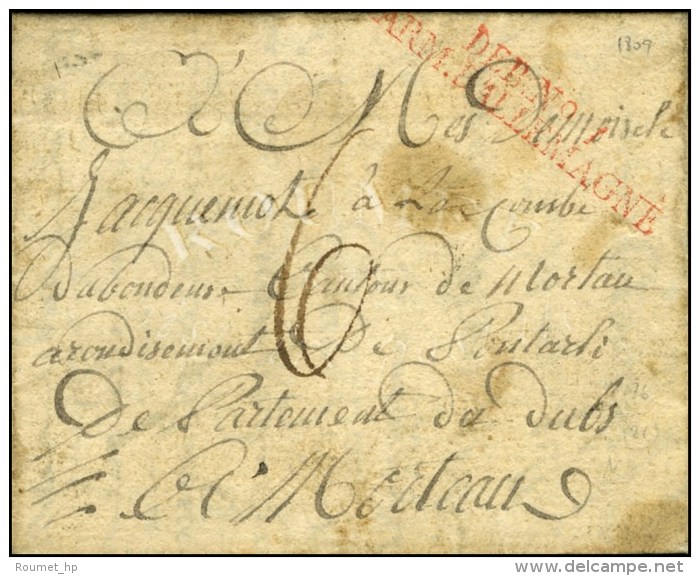 DEB N° 1 / ARM. D'ALLEMAGNE Rouge Sur Lettre Avec Texte Daté Du 26 Juillet 1809. Rare Usage De... - Sellos De La Armada (antes De 1900)
