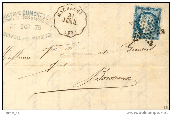 Etoile / N° 60 CONV. STAT. MAUBEUGE / J. CREIL. (57) (Cote : 300). 1875. - TB. - Poste Ferroviaire