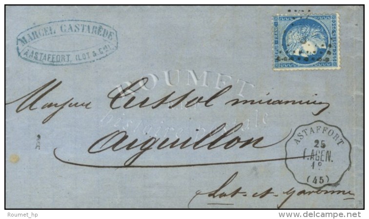 N° 60 Obl Ambulant CONV. STAT. ASTAFFORT / T. AGEN (45) Sur Lettre Pour Aiguillon. 1872. - TB / SUP. - Poste Ferroviaire