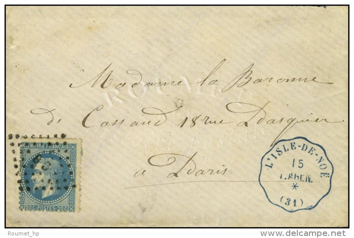 Losange Amb. / N° 29 CONV. STAT. Bleu L'ISLE-DE-NOE / T. AGEN. (31) (Cote : 300). 1870. - SUP. - Poste Ferroviaire