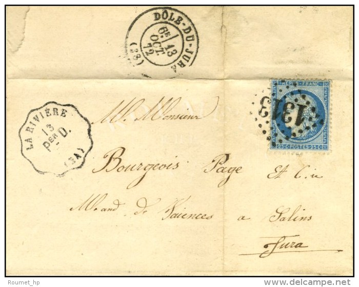GC 1313 / N° 60 CONV. STAT. LA RIVIERE / Per D. / (24) Sur Lettre Pour Salins. 1872. - SUP. - Poste Ferroviaire