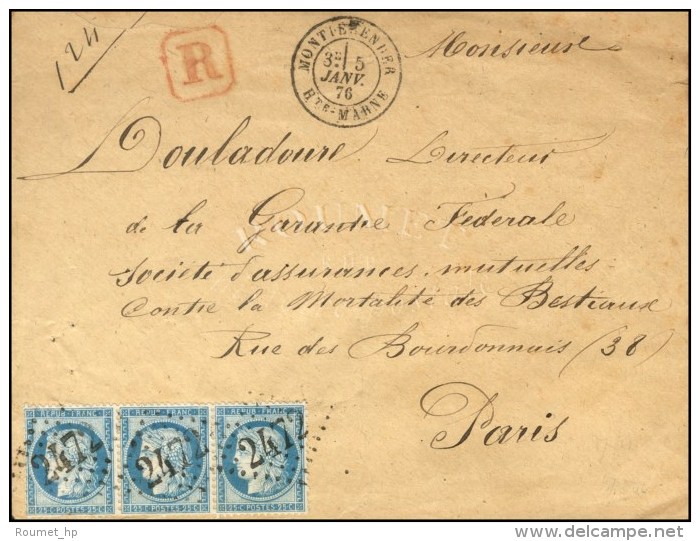 GC 2472 / N° 60 (bande De 3) Càd T 18 MONTIÉNENDER / HTE-MARNE Sur Lettre Recommandée.... - 1849-1876: Période Classique