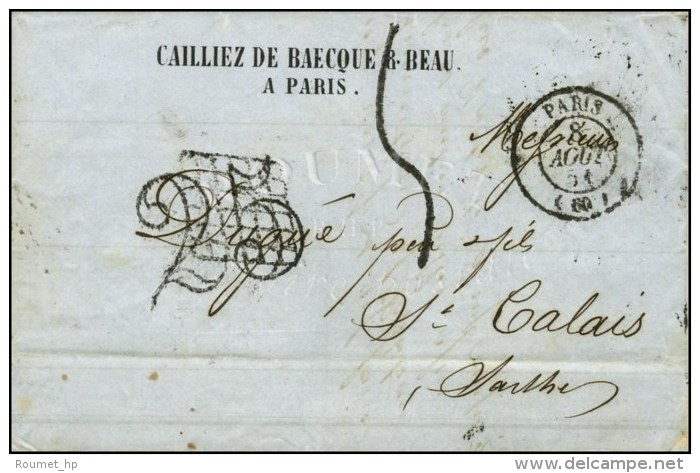 Càd PARIS (60) Taxe 25 DT Annulée Par La Grille Et Remplacée Par La Taxe Tampon 5. 1851. - TB... - 1859-1959 Lettres & Documents