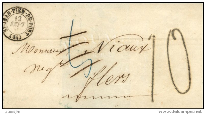 Càd T 15 ST-JEAN-PIED-DE-PORT (64) Taxe 8 Rectifiée 10 Au Tampon (FL). 1848. - TB / SUP. - 1859-1959 Lettres & Documents