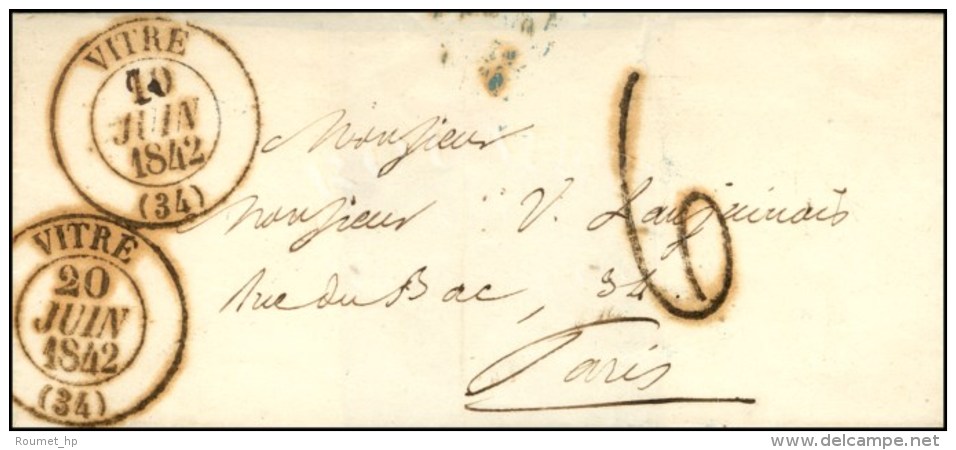 Càd T 13 VITRE (34) (2 Frappes 19 Et 20 Juin) + Taxe Tampon 6. 1842. - TB / SUP. - 1859-1959 Lettres & Documents