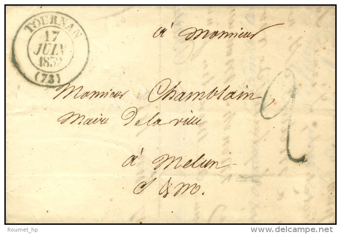 Càd T 13 Bleu TOURNAN (73) Taxe Tampon 2 Bleue. 1852. - TB / SUP. - 1859-1959 Lettres & Documents