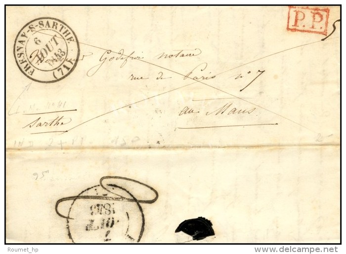 Càd T 14 FRESNAY-S-SARTHE (71) P.P. (R), Au Verso Taxe Tampon 2 (FL). 1843. - TB / SUP. - 1859-1959 Lettres & Documents