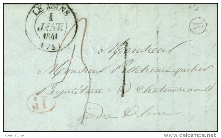 Càd T 13 LE MANS (71) Taxe Tampon 1 (FL) Rectifiée 3 + B. Rur. R 'YVRE'. 1840. - TB / SUP. - 1859-1959 Lettres & Documents