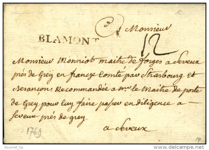 BLAMONT Sur Lettre Avec Texte Daté Le 1er Avril 1769. - TB / SUP. - 1701-1800: Précurseurs XVIII
