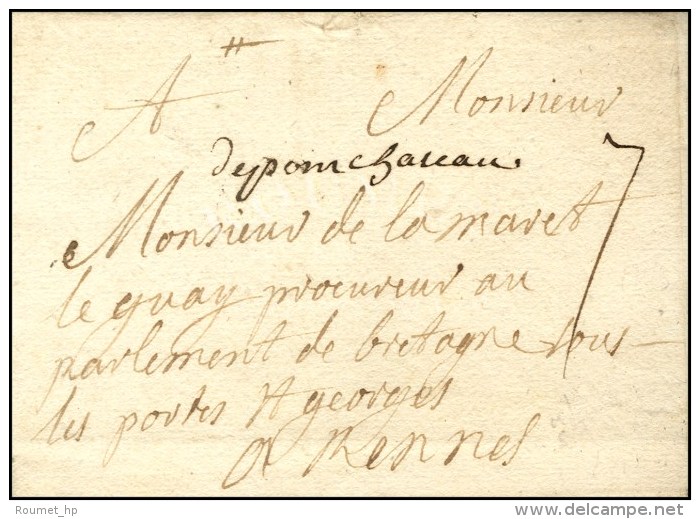 'Depom Chateau' Sur Lettre Avec Texte Daté De 'Crossac'. 1743. (cote : 450). - TB / SUP. - 1701-1800: Précurseurs XVIII