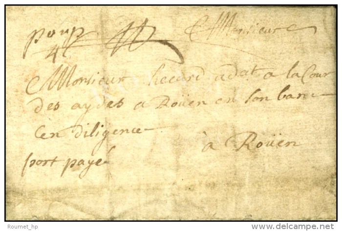 '' Port Paye '' Sur Lettre Avec Texte Daté De Paris Pour Rouen. 1677. - TB. - R. - ....-1700: Précurseurs