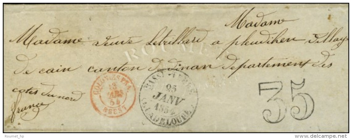 Càd BASSE-TERRE / GUADELOUPE Sur Lettre Pour Dinan, Taxe 35 DT Et Cachet Rouge D'entrée COLONIES FRA... - Autres & Non Classés