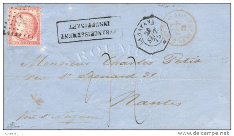 Ancre / N° 57 Càd Octo LA HAVANE * Sur Lettre Insuffisamment Affranchie Pour Nantes Taxée. 1875.... - Poste Maritime