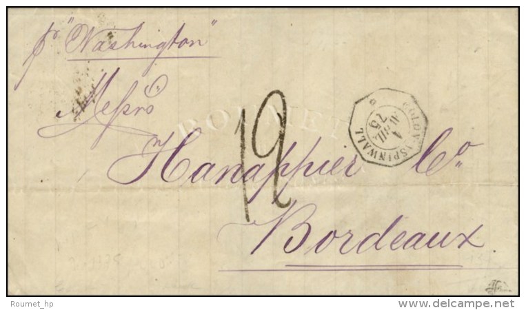 Càd Octo COLON-ASPINWALL * Sur Lettre Pour Bordeaux. Taxe Tampon 12. 1875. - TB / SUP. - R. - Poste Maritime