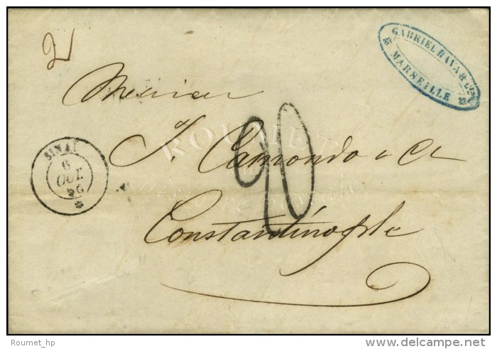 Càd SINAI / * Sur Lettre 2 Ports De Marseille Pour Constantinople, Taxe Tampon 20. 1856. - SUP. - Poste Maritime