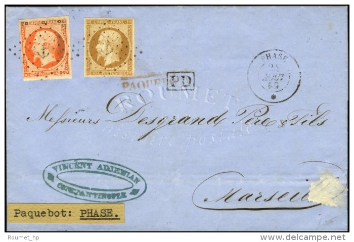 Ancre / N° 13 + 16 Càd PHASE / * Sur Lettre De Constantinople Pour Marseille. 1859. - TB / SUP. - Poste Maritime