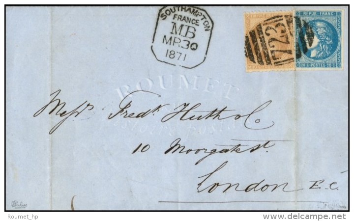 Killer 723 / N° 46 + 28 Cachet SOUTHAMPTON / MB Sur Lettre Du Havre Pour Londres. 1871. - TB / SUP. - R. - Poste Maritime