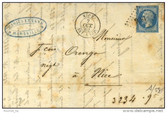 PC 1896 / N° 14 (pd) Càd NICE / BAT. A. VAP. Sur Lettre De Marseille Pour Nice. 1862. - TB / SUP. - R.  ... - Poste Maritime