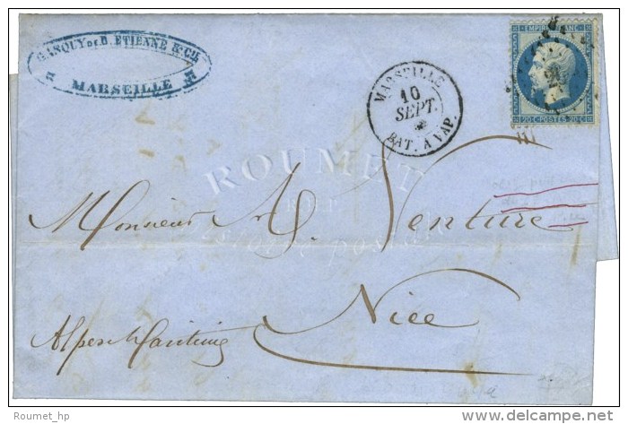 PC Du GC 2656 (Nice) / N° 22 Càd MARSEILLE / BAT A VAP Sur Lettre De Marseille Pour Nice. 1869. - TB. - Poste Maritime