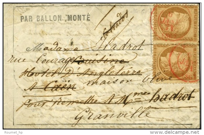 Càd Rouge PARIS (SC) 6 JANV. 71 / N° 36 (2) Sur Lettre Par Ballon Monté Pour Caen (Calvados)... - Guerre De 1870