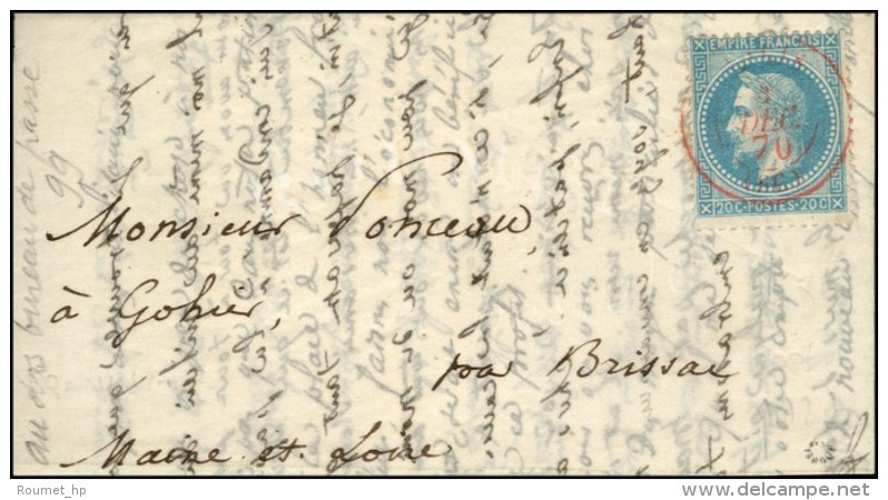 Càd Rouge PARIS SC 4 DEC. 70 / N° 29 Sur Lettre Pour Brissac (Maine Et Loire). Au Verso, Bureau De Passe... - Guerre De 1870