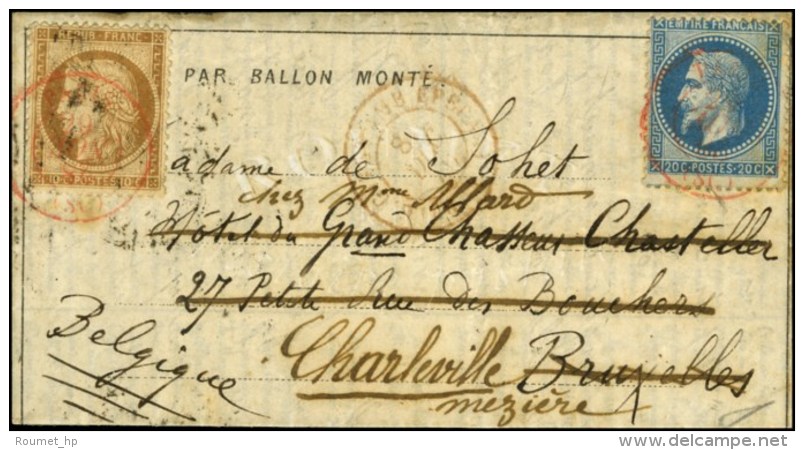 Càd Rouge PARIS (SC) 29 NOV. 28 (erreur De Compostage) / N° 29 + 36 Sur Dépêche Ballon... - Guerre De 1870