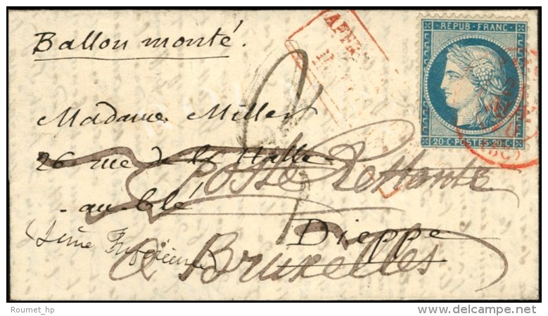 Càd Rouge PARIS (SC) 24 NOV. 70 / N° 37 Sur Lettre Pour Dieppe Réexpédiée à... - Guerre De 1870