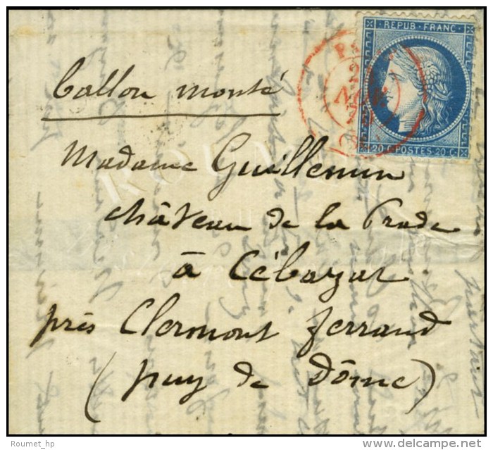 Càd Rouge PARIS SC 24 NOV. 70 / N° 37 Sur Lettre Pour Clermont-Ferrand (Puy De Dôme). Càd... - Guerre De 1870