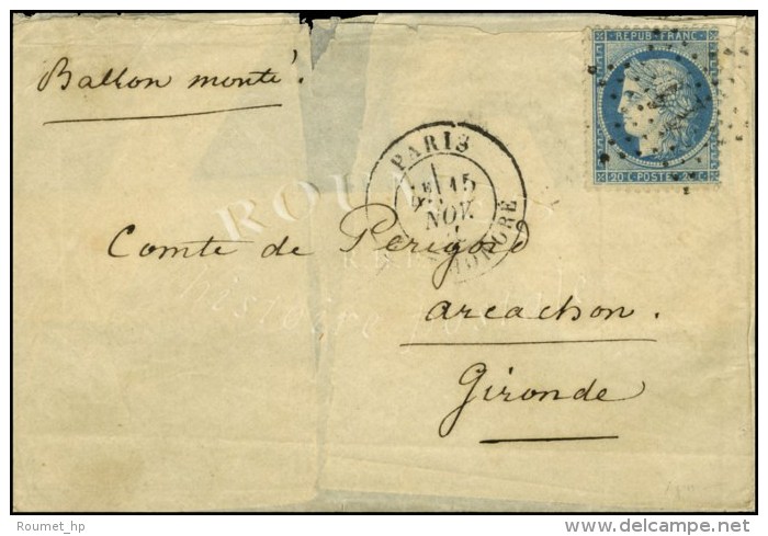 Etoile 11 / N° 37 Càd PARIS / R. ST HONORE 15 NOV. 70 Sur Lettre Sans Texte Pour Arcachon (Gironde).... - Guerre De 1870