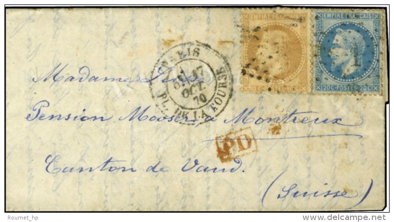 Etoile 1 / N° 28 + 29 Càd PARIS / PL. DE LA BOURSE 17 OCT. 70 Sur Lettre Pour Montreux (Suisse). Au... - Guerre De 1870