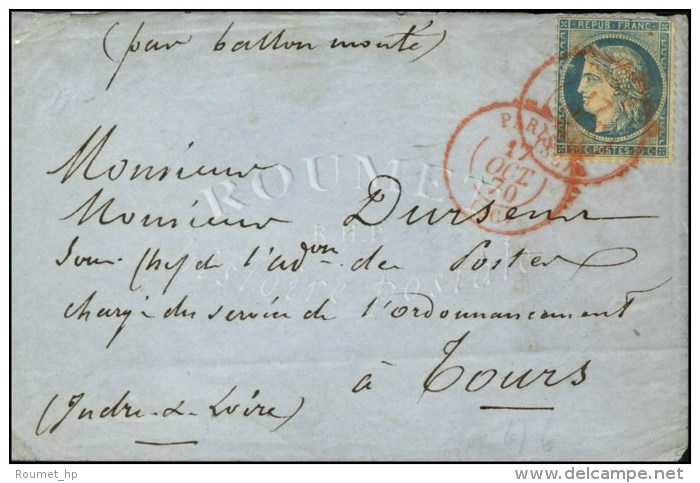 Càd Rouge PARIS (SC) 17 OCT. 70 (2 Frappes) / N° 37 Sur Lettre Sans Texte Pour Le ''Sous-chef De L'admon... - Guerre De 1870