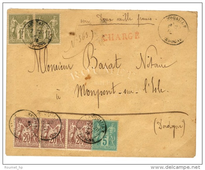 Càd T 18 NOUAILLE / DORDOGNE / N° 67 Bande De 3 + N° 72 Paire + N° 75 Sur Lettre Chargée... - 1876-1878 Sage (Type I)