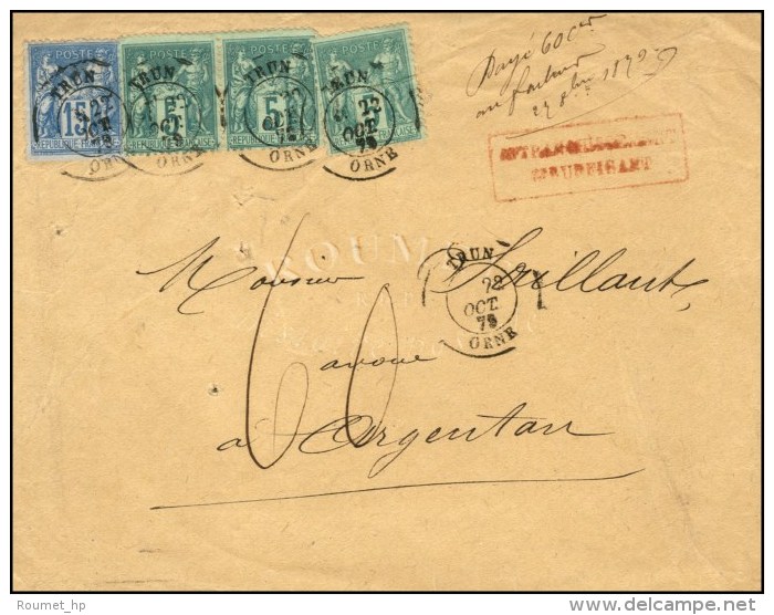 Càd T 18 TRUN / ORNE / N° 75 (3) + 90 Sur Lettre 3 Ports Insuffisamment Affranchie Taxée 60c.... - 1876-1878 Sage (Type I)