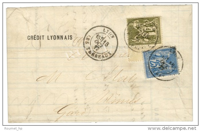 Càd LYON / LES TERREAUX / N° 72 Bdf + N° 79 Sur Lettre 4 Ports. 1877. - TB / SUP. - 1876-1878 Sage (Typ I)