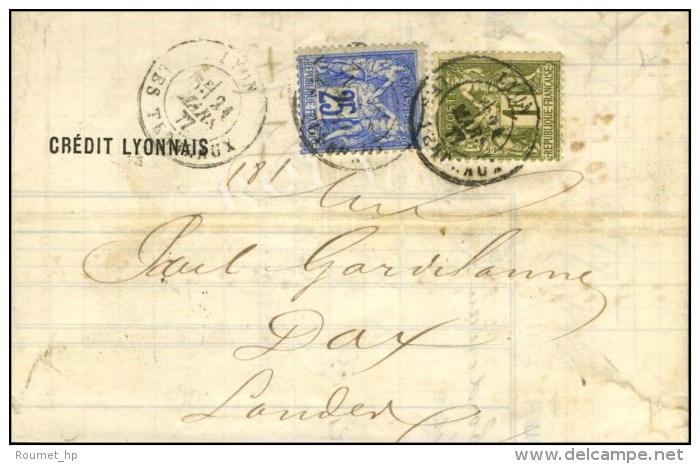 Càd LYON / LES TERREAUX / N° 72 + 78 Sur Lettre 4 Ports. 1877. - TB. - 1876-1878 Sage (Type I)