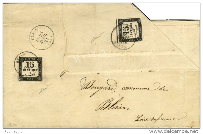 Lettre Avec Texte Daté Le Gâvre Pour Bougard Commune De Blain. Au Recto, B. RUR. A Et Taxe N° 4... - 1859-1959 Lettres & Documents