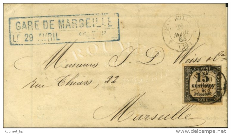Càd 1 MARSEILLE 1 (12) / Taxe N° 3, à Côté Griffe Bleue Encadrée GARE DE... - 1859-1959 Lettres & Documents
