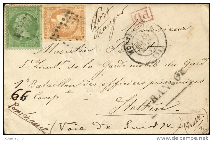 Losange / N° 43 (plis) + 20 Avec Càd MONTPELLIER (33) 10 MARS 71 Sur Lettre Pour Stettin (Prusse). Tarif... - 1870 Emission De Bordeaux